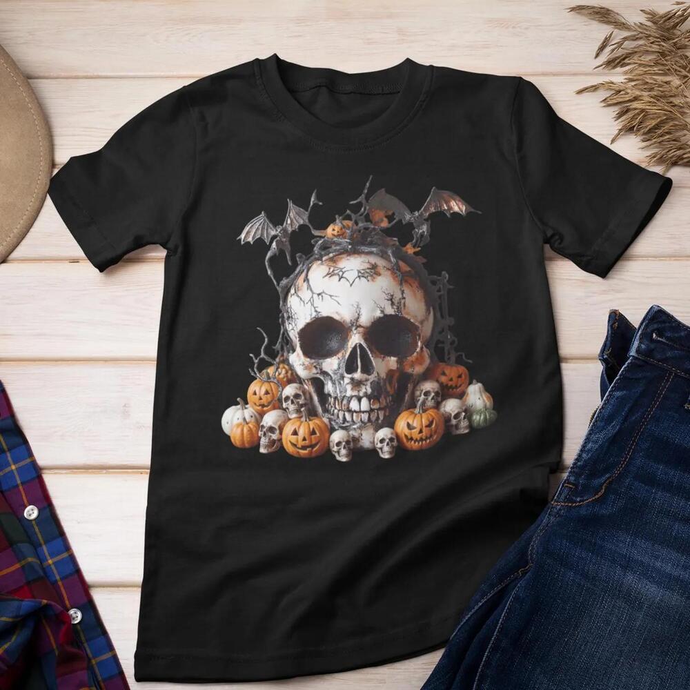 Halloween T-Shirt Skull With Pumpkins